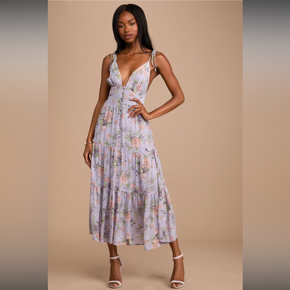 Lulu's lilac and pink Ruffled midi Dress